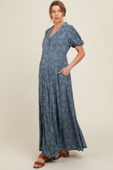 Blue Floral Button Down Maternity Maxi Dress