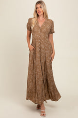 Brown Floral Button Down Maternity Maxi Dress