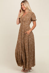 Brown Floral Button Down Maxi Dress