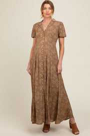 Brown Floral Button Down Maternity Maxi Dress