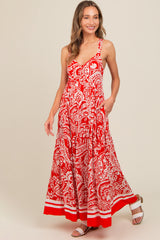 Red Paisley Cutout Back Maternity Maxi Dress