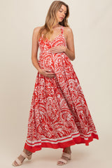 Red Paisley Cutout Back Maternity Maxi Dress