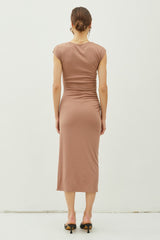 Mocha Side Ruched Midi Dress