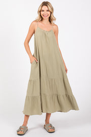 Olive Tiered Hem Midi Dress