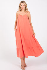 Coral Tiered Hem Midi Dress