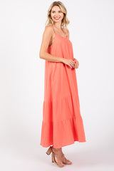 Coral Tiered Hem Midi Dress