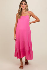 Fuchsia Tiered Hem Maternity Midi Dress