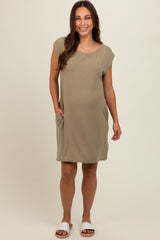 Olive Basic Sleeveless Maternity Dress