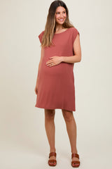 Rust Basic Sleeveless Maternity Dress