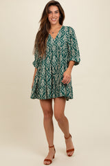 Forest Green Printed Mini Dress