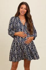 Navy Printed Maternity Mini Dress