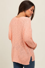 Peach Chunky Knit Side Slit Maternity Sweater