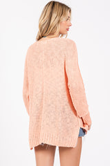 Peach Chunky Knit Side Slit Sweater