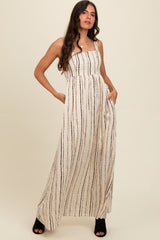 Cream Striped Back Cut Out Maxi Dress