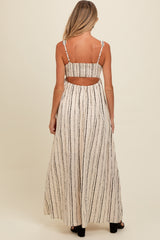 Cream Striped Back Cut Out Maternity Maxi Dress