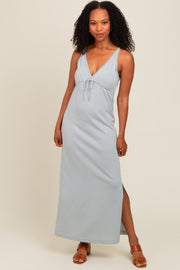 Light Blue V-Neck Side Slit Maxi Dress