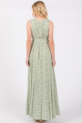 Green Floral Crochet Trim Button Down Maxi Dress