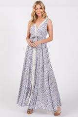 Periwinkle Floral Crochet Trim Button Down Maternity Maxi Dress