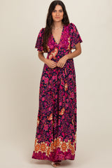 Navy Blue Mixed Floral Maxi Dress