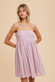 Lavender Eyelet Lace Babydoll Mini Dress