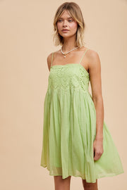 Lime Eyelet Lace Babydoll Mini Dress