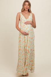 Peach Floral Crisscross Back Maternity Maxi Dress