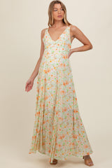 Peach Floral Crisscross Back Maternity Maxi Dress