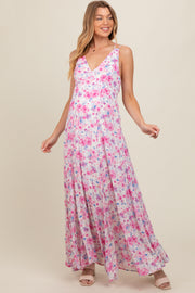 Magenta Floral Crisscross Back Maternity Maxi Dress