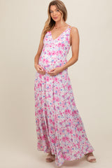 Magenta Floral Crisscross Back Maternity Maxi Dress