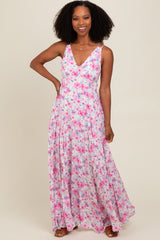 Magenta Floral Crisscross Back Maxi Dress