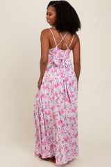 Magenta Floral Crisscross Back Maxi Dress