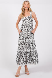 Ivory Floral Lace Trim Tiered Maxi Dress