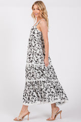 Ivory Floral Lace Trim Tiered Maxi Dress