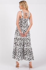 Ivory Floral Lace Trim Tiered Maxi Dress