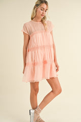 Blush Tiered Crochet Trim Mini Dress