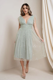 Dusty Sage Star Sequin Midi