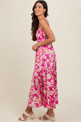 Fuchsia Floral Smocked Tiered Midi Dress