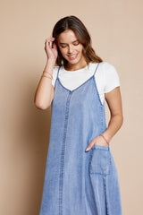 Blue Chambray Pocketed Maxi Dress