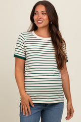 Deep Teal Striped Maternity Short Sleeve Top