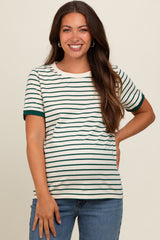 Deep Teal Striped Maternity Short Sleeve Top