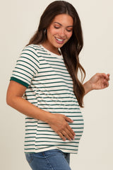 Deep Teal Striped Maternity Short Sleeve Top