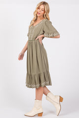 Olive Embroidered Midi Dress