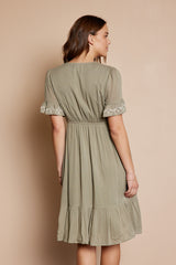 Olive Embroidered Midi Dress