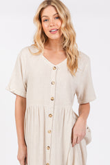 Beige Button Down Midi Dress