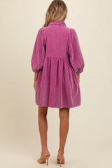 Magenta Corduroy Button Down Maternity Dress