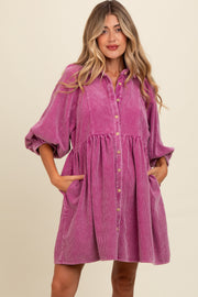 Magenta Corduroy Button Down Maternity Dress