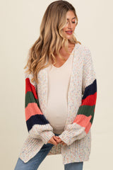 Ivory Colorblock Sleeve Chunky Maternity Cardigan