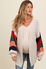 Ivory Colorblock Sleeve Chunky Maternity Cardigan