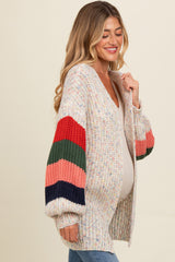 Ivory Colorblock Sleeve Chunky Maternity Cardigan