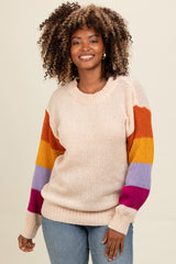 Cream Colorblock Sleeve Sweater